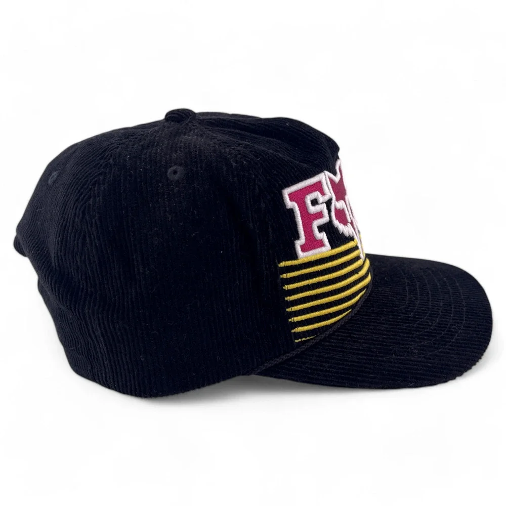 Fox‎ Racing Burm Corduroy Rope Black Retro Logo Snapback Adjustable Hat Cap